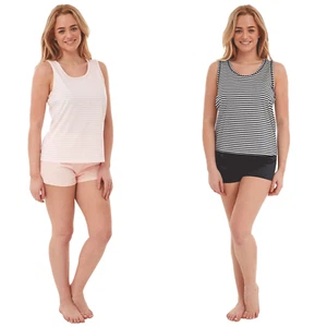 Ladies Jersey Pyjama Shorts Set 100% Cotton Jersey Stripe Cami & Shorts Set - Picture 1 of 7