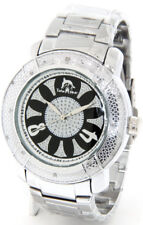 AQUA TECHNO MASTER MENS DIAMOND WATCH SILVER CASE METAL BAND + 2 EXTRA STRAPS