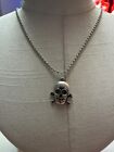 stunning goth punk emo silver tone skull pendant 24" ball chain necklace