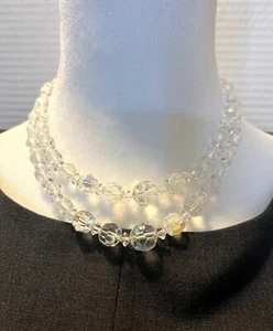 Gargantilla de cristal AB vintage años 50 collar de 2 hilos piedras graduadas  - Imagen 1 de 8
