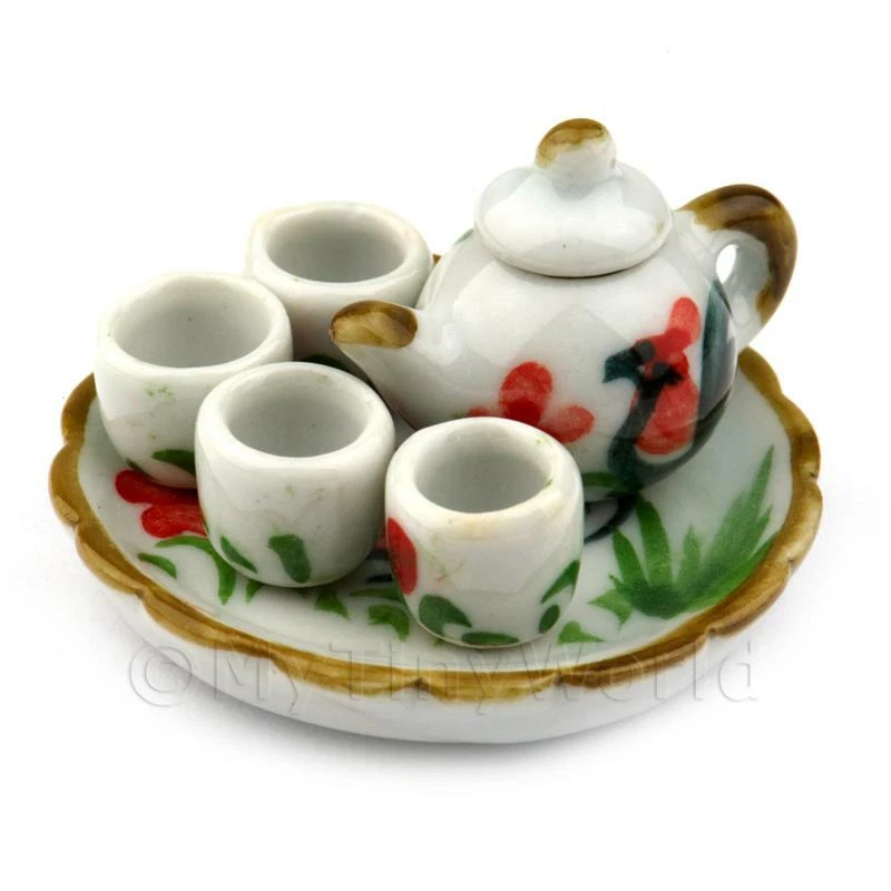 Miniatura Fatto a Mano Galletto Motivo Ceramica Set da Tè - Immagine 1 di 1