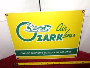 11 x 8 in OZARK AIR LINES ADVERTISING SIGN HEAVY DIE CUT METAL PORCELAIN - 904 B - Picture 1 of 6