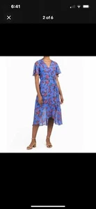 VINCE CAMUTO Womens Blue Floral Tie Midi Party Faux Wrap Dress 18W Plus NWT - Picture 1 of 8