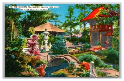 San Francisco CA Japanese Oriental Tea Garden Golden Gate Park 11 Linen Postcard - Image 1 of 2