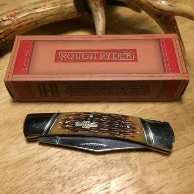 Rough Ryder Amber Jigged Bone Lockback 3 3/4" Pocket Knife RR081 - Image 1 of 4