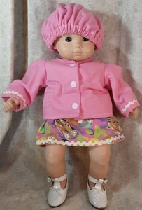 Ropa para muñeca hecha para bebé 2 calces American Girl 15" Bitty Top falda boina 123 rosa - Imagen 1 de 1