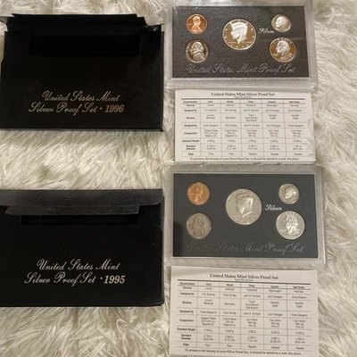 US Mint Silver Proof Sets 1995S 1996s with Certificate of Authenticity - Image 1 of 4