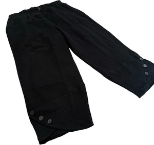 Focus Casual Life Black Soft Waffle-knit Lantern Leg Ankle Length Pants M-L - Picture 1 of 8