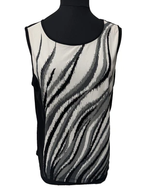 Blusa sin mangas Bob Mackie para mujer estampado abstracto múltiple cuello redondo talla M Foto 1 de 4