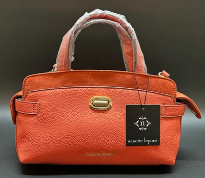 Bandolera Nanette Lepore Calabaza Especias Cuero Guijarro Gamuza Borde Mango Superior Nueva con Etiquetas Foto 1 de 4