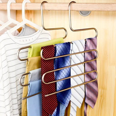 Perchas antideslizantes de acero inoxidable para pantalones, almacenamiento de armario múltiple en forma de S Foto 1 de 4