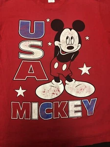 Rare Vintage 1980s Mickey Mouse USA T-shirt XL VTG Red White Blue Distressed B25 - Picture 1 of 5