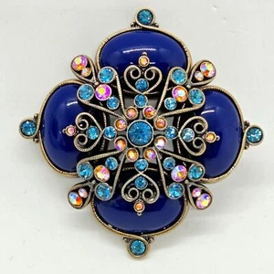 RARE Joan Rivers Brooch Lapis, Baby Blue Orange and Pink Swarovski Crystals - Picture 1 of 7