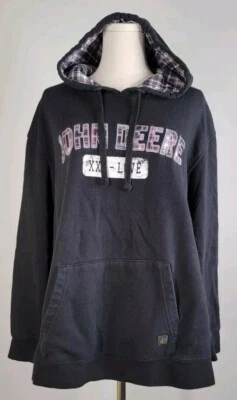 John Deere Hoodie Sweatshirt Women's XL Love Sewn Plaid Flannel Spellout Black - Image 1 of 4
