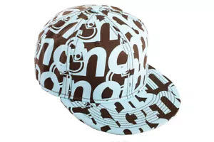 Nomis Big Up Fitted Hat Baseball Cap Size 7 1/2 Brown with Blue Print - Picture 1 of 1