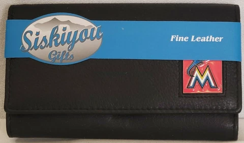 MLB Miami Marlins Women's Black Leather Wallet Cover