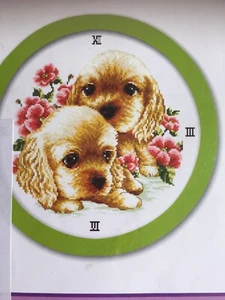 Puppies Cross Stitch Kit Kids Clock - Picture 1 of 3