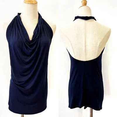 Top Halter DoublJu Azul Marino Cuello Drapeado Sin Espalda Fecha Noche  Foto 1 de 4