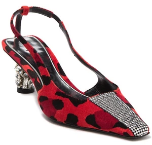 Tom Ford Velvet Animalier Crystal Heel Slingback Pump Candy Red Size 39, US 9 - Picture 1 of 4