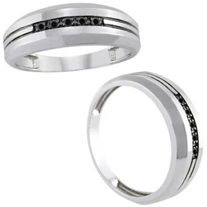 0.05ctw Black Classy Diamond Designer Channel Men's Promise Ring 14K White Gold - Picture 1 of 2