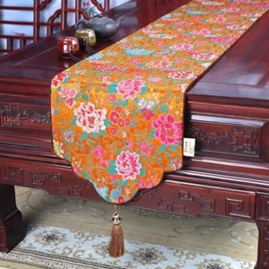 Runner da tavolo cinese tovaglia jacquard floreale stile vintage nappa arredo casa - Foto 1 di 13