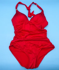 Victorias Secret Medium Red Ruffle One Piece Halter Padded Plunge Swimsuit Beach - Picture 1 of 11