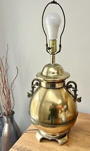 Lampe de table vintage grand pot de gingembre asiatique en laiton style urne Hollywood Régence