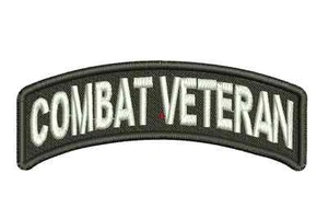 Combat Veteran Small Rocker Iron on Embroidered Biker Patch Military Jacket Vest - Picture 1 of 4