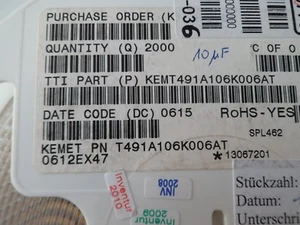 KEMET T491A106K006AT *5 unidades* *NUEVO DE LOTE ANTIGUO* - Imagen 1 de 1
