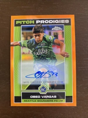 2023 Topps Chrome MLS  OBED VARGAS Pitch Prodigies Auto Orange 20/25 Sounders FC - Image 1 of 3
