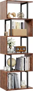New- 6-Tier Bookshelf, Tall S-Shaped Geometric Bookcase, Industrial Fre - Picture 1 of 6