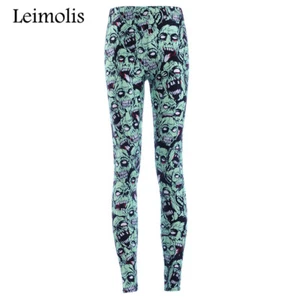 LADIES 3 D GREEN ZOMBIE PRINTED GOTHIC PLUS SIZE ROCK PUNK SPORT LEGGINGS WORK - Picture 1 of 6