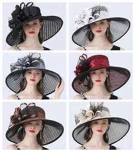 Women Lady Wide Brim Sun Hat Wedding Tea Party Kentucky Noble Church Derby Cap - Picture 1 of 20