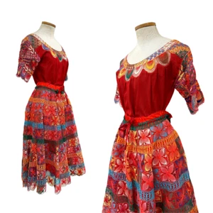 Vintage Chiapas Hand Embroidered Skirt Set Traditional Mexican Dancing Costume - Picture 1 of 6