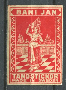 Bani Jan Safety Match Made in Sweden Vintage Matchbox Label - Picture 1 of 1