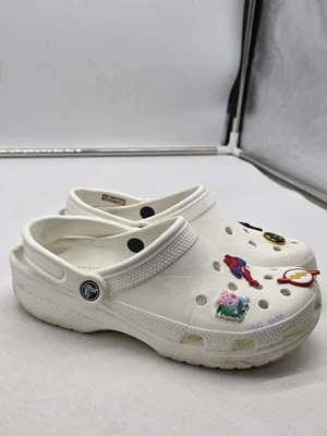Crocs Classic Clog Shoes Womens Size 8 White Jibbitz Charms Slip On Comfort - Image 1 of 4