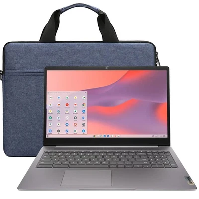 Lenovo IdeaPad 3i Chromebook 15.6" FHD Intel Celeron Laptop (Grey) + Laptop Bag - Image 1 of 4