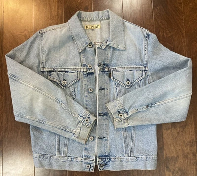 Abrigo Chaqueta Camionero Denim REPLAY De Colección Años 90 Para Mujer Azul Envejecido Jean Italia Foto 1 de 4