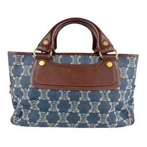 Auth CELINE Boogie Bag Handbag Brown/Blue Denim/Leather/Goldtone - z7402 - Picture 1 of 12