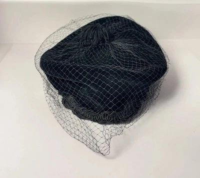 Sombrero pompón boina velada negra vintage para damas, regalos genuinos vintage para ella Foto 1 de 4