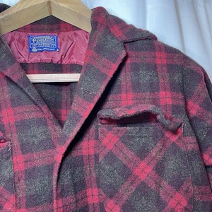 VTG Pendleton Shirt Red Plaid Wool Flannel Men's L USA Loop Collar - Picture 1 of 6