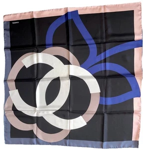 Chanel Chal Carré Seda Seda Bufanda Mantón Azul Rosa Negro 90cm Accesorios - Imagen 1 de 7
