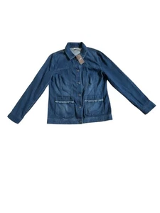 J. Jill Damen Jeansjacke Knopfleiste Denim Fransenbesatz Ozeanien-Waschung Small - Bild 1 von 9