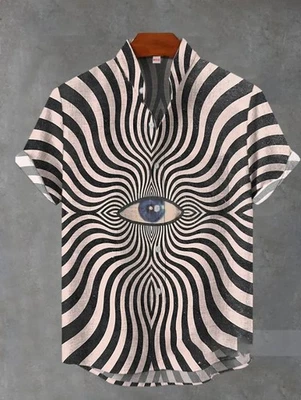 Мужская льняная рубашка с короткими рукавами ретро животное тигр принт улица - Изображение 1 из 4