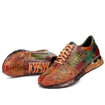 Tenis informales de cuero de avestruz genuino para hombre, zapatos informales de cuero exótico de lujo para hombre Foto 1 de 4