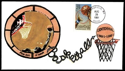 1991 Basketball Centennial FDC First Day of Issue HP Pop Top Cachet - Image 1 of 2