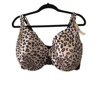 CACIQUE Satin Lace Trim Leopard Print Full Coverage Support Solution NEW 44H
