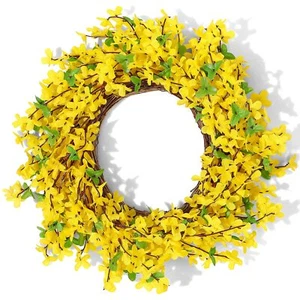 Yellow Forsythia Door Wreath 18 Inch Artificial Handcrafted Wreath Summer Fro... - Picture 1 of 7