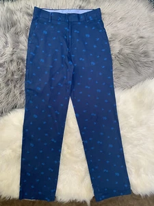 TOMMY HILFIGER BOYS PREPPY PANTS SIZE 18 PALM TREE PRINT ALL OVER KHAKI BLUE - Picture 1 of 10