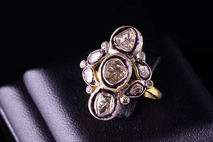 ELEGANT SOLID 18K GOLD RING w. ROSE CUT DIAMOND INDIA - Picture 1 of 1